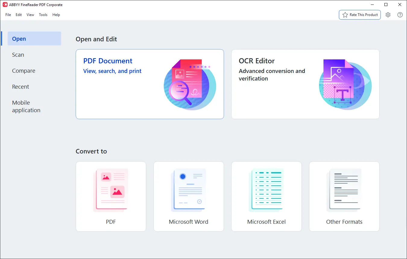 Το κύριο παράθυρο του FineReader PDF με ανοιχτό ένα έγγραφο PDF.